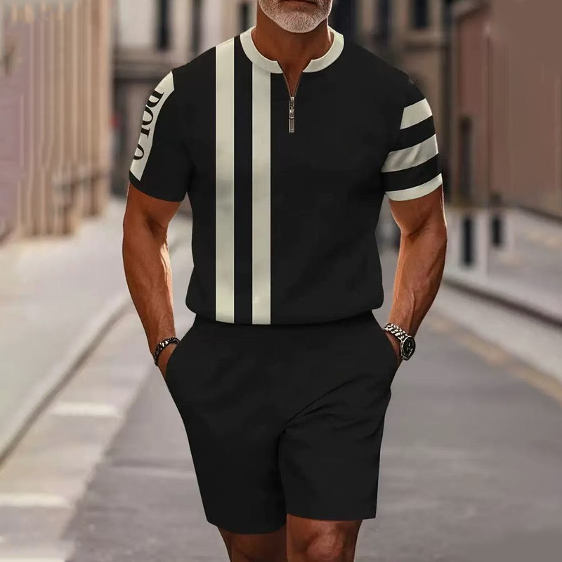 👕🩳 Herren-Zweiteiler mit Viertelreißverschluss – Oberteil & Shorts, locker und bequem