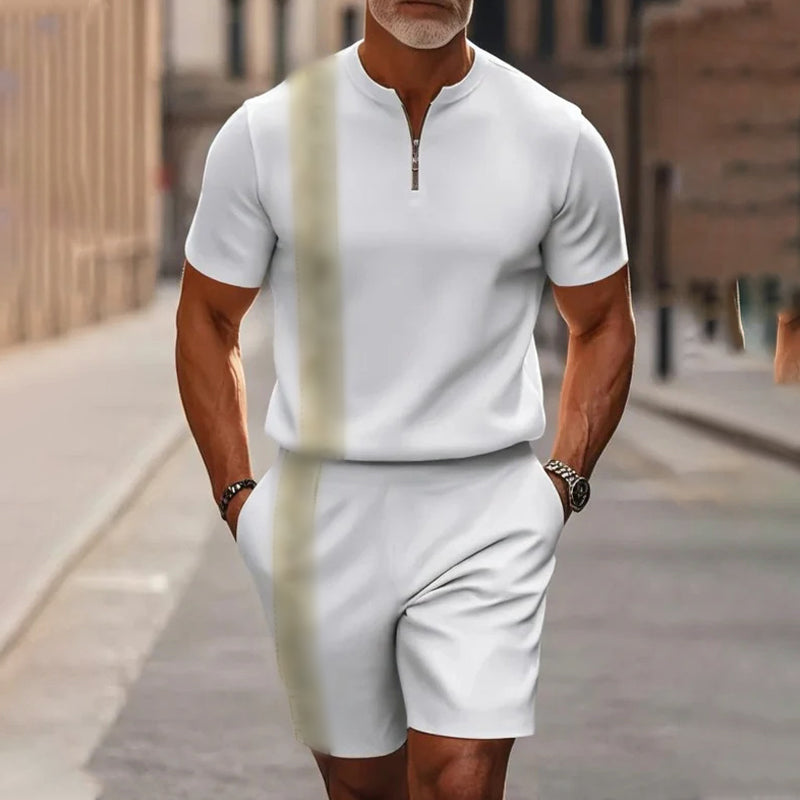 👕🩳 Herren-Zweiteiler mit Viertelreißverschluss – Oberteil & Shorts, locker und bequem