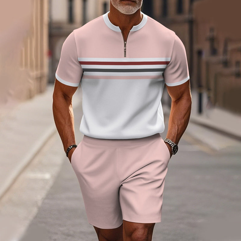 👕🩳 Herren-Zweiteiler mit Viertelreißverschluss – Oberteil & Shorts, locker und bequem