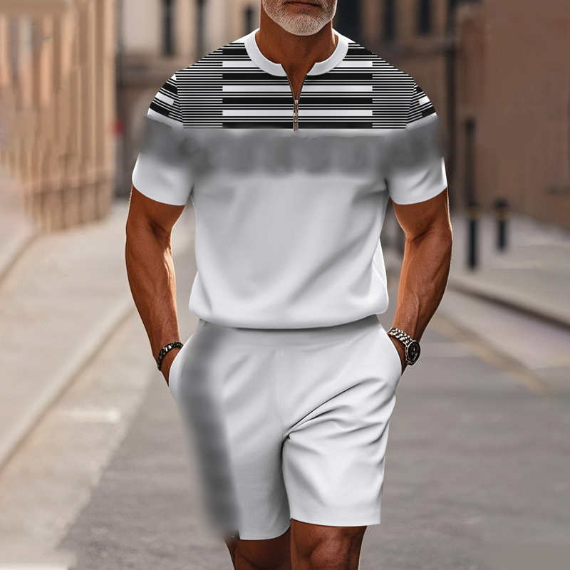 👕🩳 Herren-Zweiteiler mit Viertelreißverschluss – Oberteil & Shorts, locker und bequem