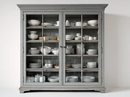 Vitrine - Bois MDF-Verre - 156 x 46 x 188 cm - Gris patiné - Style campagne classique-Sofamyyard
