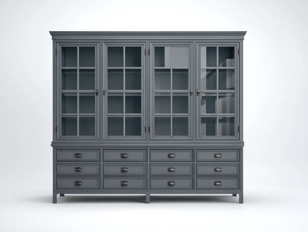 Vitrine - Bois MDF-Verre - 188 x 44 x 202 cm - Gris - Style classique avec tiroirs-Sofamyyard
