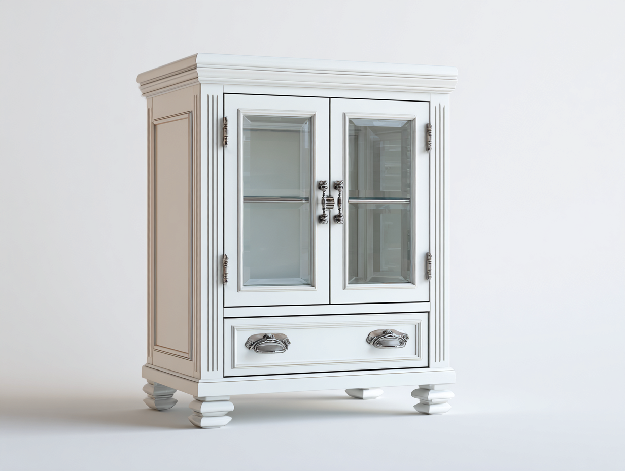 Vitrine - Bois MDF-Verre - 76 x 38 x 122 cm - Blanc - Style classique compact-Sofamyyard