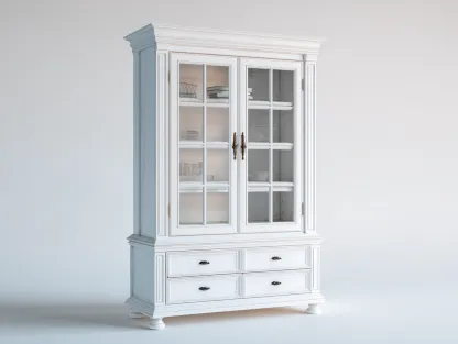 Vitrine-bois-verre-158 x 44 x 208 cm-blanc cassé-style classique cuisine-Sofamyyard