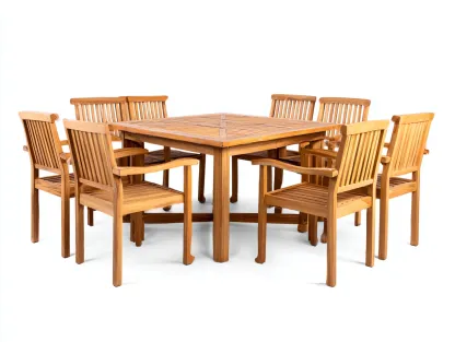 Salon de jardin repas - bois - 160 x 160 x 75 cm - bois naturel - style classique-Sofamyyard