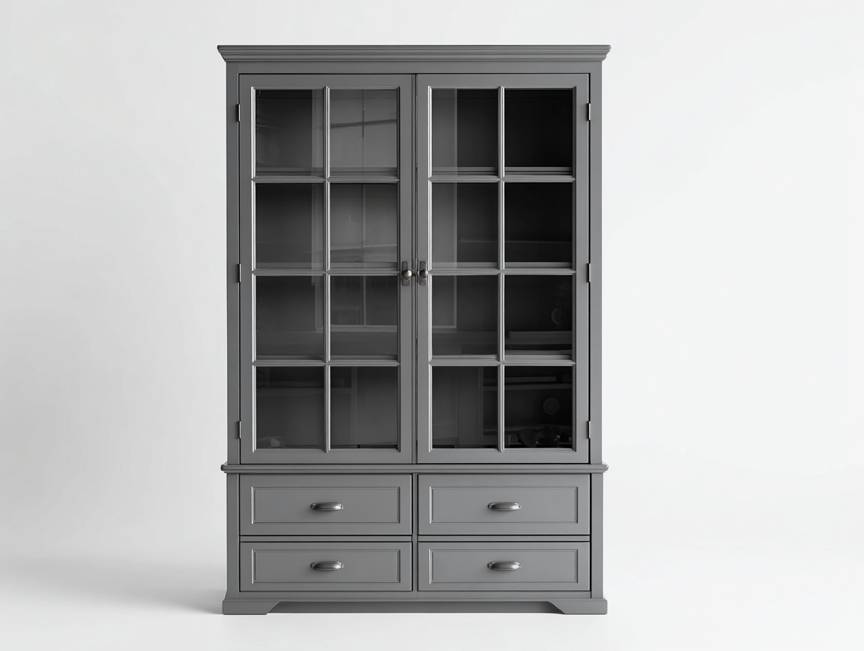 Vitrine - Bois MDF-Verre - 102 x 43 x 198 cm - Gris - Style classique-Sofamyyard