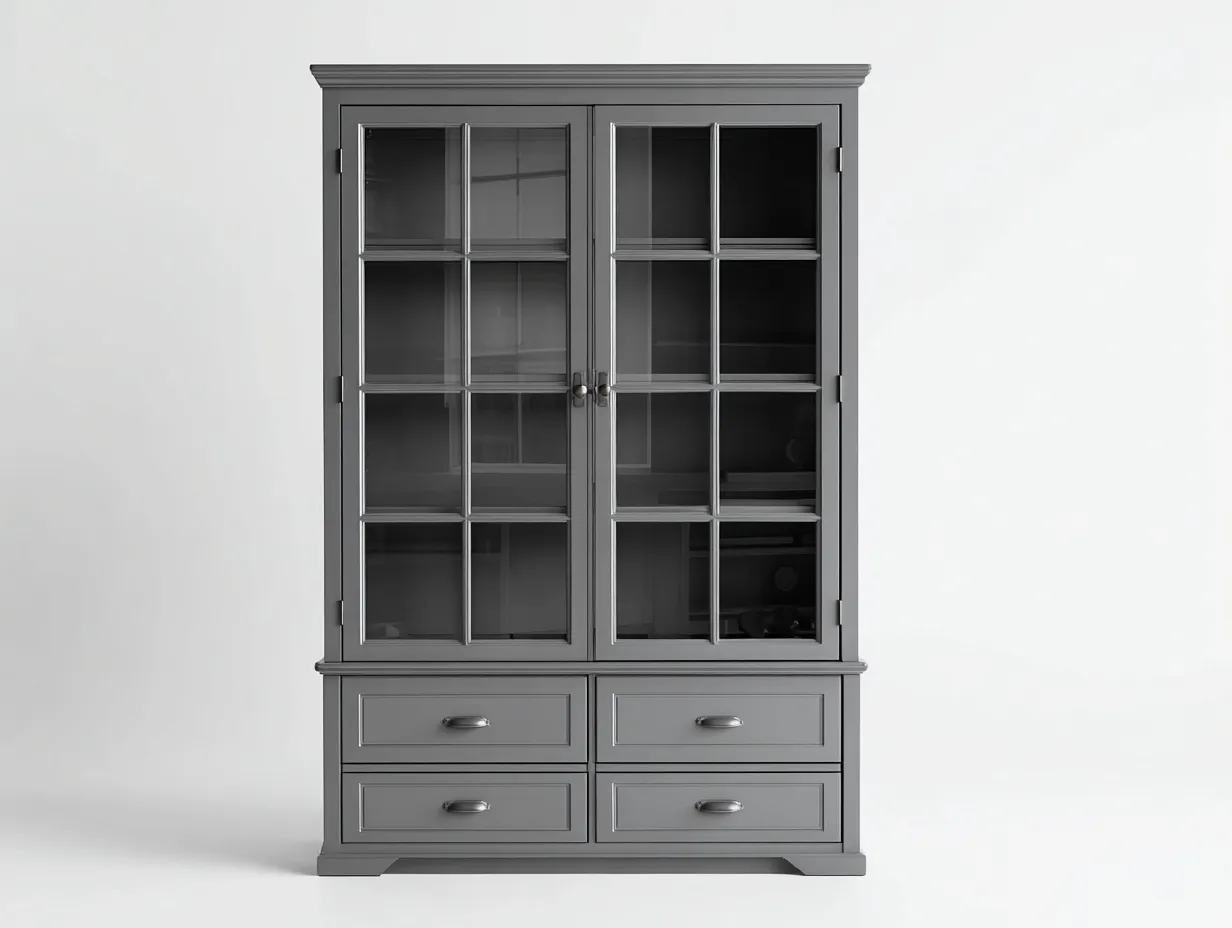 Vitrine - Bois MDF-Verre - 102 x 43 x 198 cm - Gris - Style classique-Sofamyyard