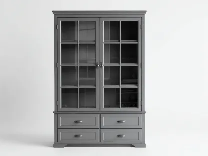 Vitrine - Bois MDF-Verre - 102 x 43 x 198 cm - Gris - Style classique-Sofamyyard
