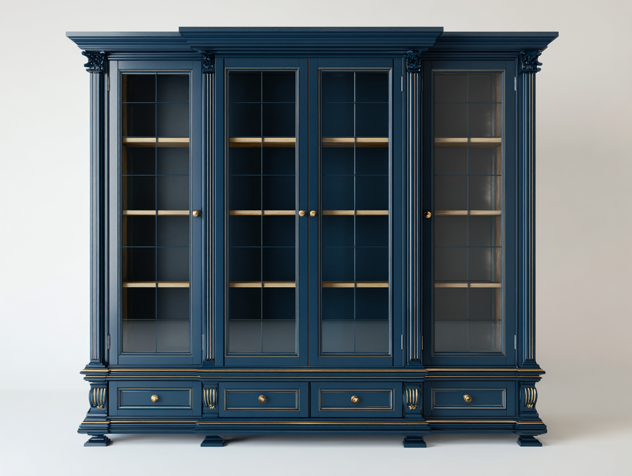 Vitrine - Bois MDF-Verre - 182 x 48 x 210 cm - Bleu foncé - Style classique haut de gamme-Sofamyyard