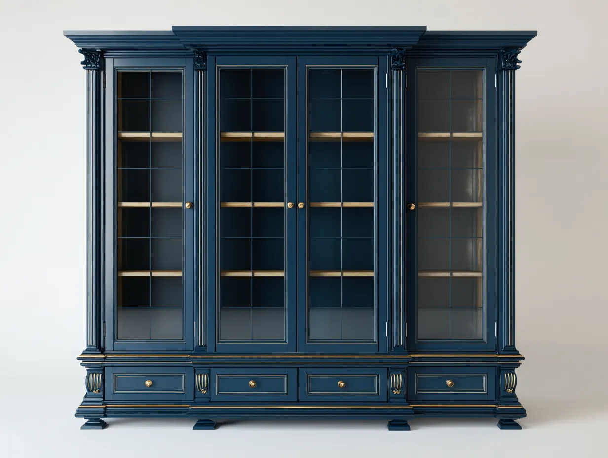 Vitrine - Bois MDF-Verre - 182 x 48 x 210 cm - Bleu foncé - Style classique haut de gamme-Sofamyyard