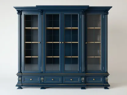 Vitrine - Bois MDF-Verre - 182 x 48 x 210 cm - Bleu foncé - Style classique haut de gamme-Sofamyyard