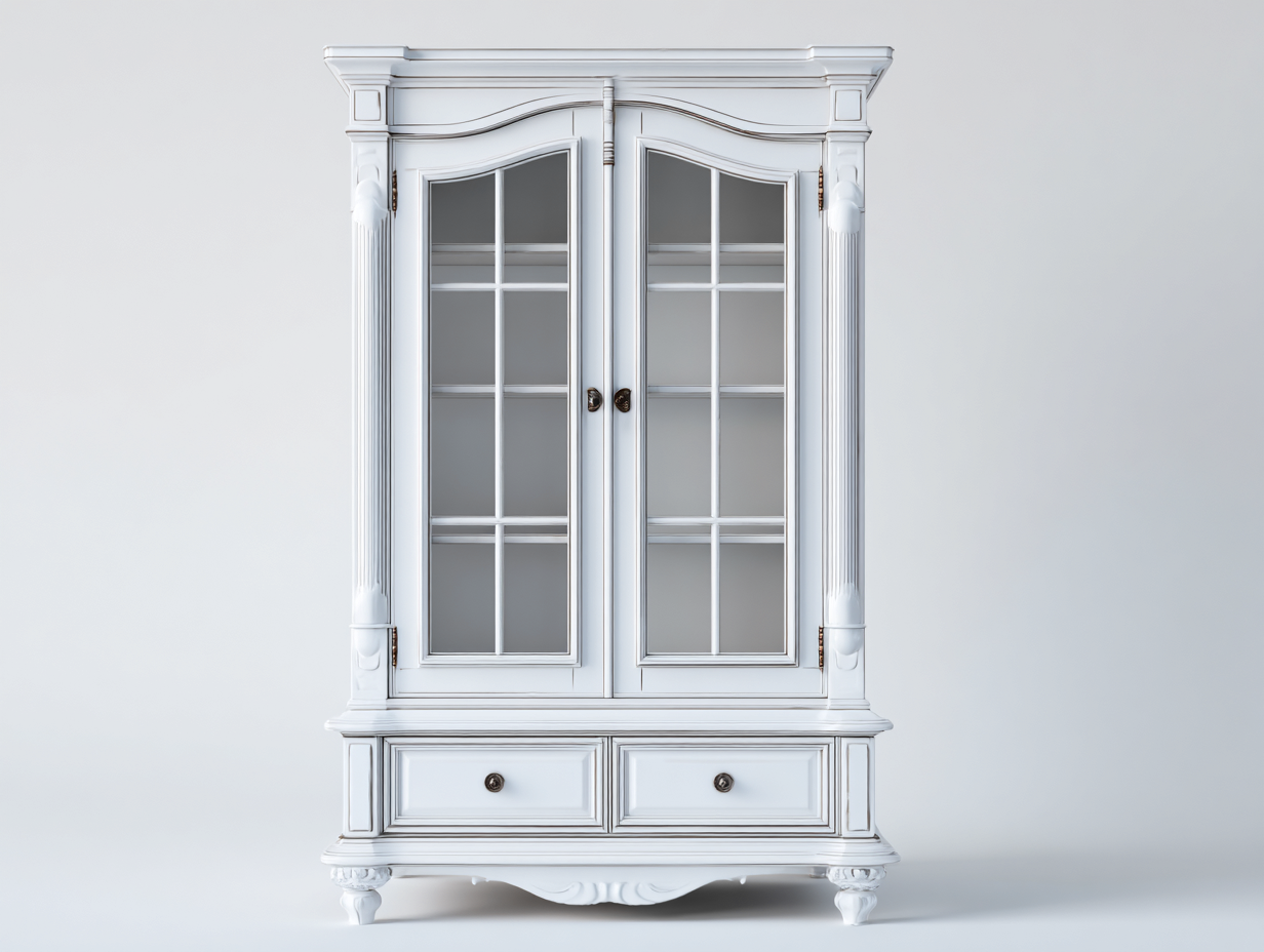 Vitrine - Bois MDF-Verre - 108 x 40 x 185 cm - Blanc - Style classique sculpté-Sofamyyard