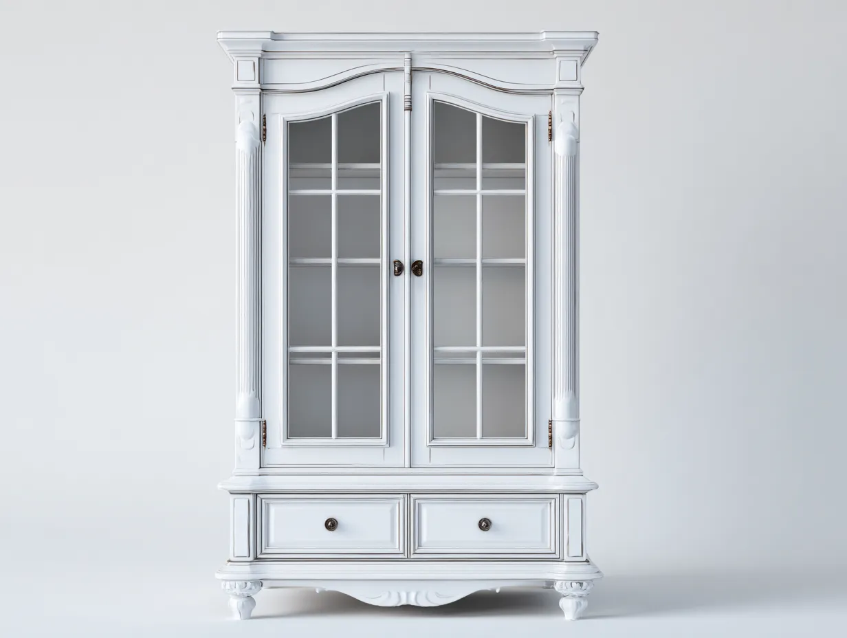 Vitrine - Bois MDF-Verre - 108 x 40 x 185 cm - Blanc - Style classique sculpté-Sofamyyard
