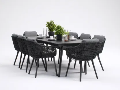 Salon de jardin repas - métal-corde-tissu - 210 x 100 x 75 cm - noir-gris foncé - style moderne-Sofamyyard