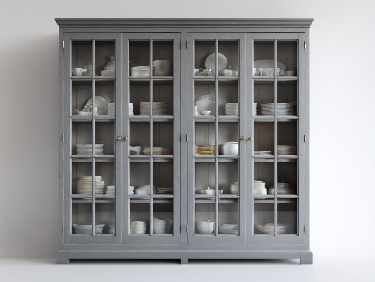 Vitrine - Bois MDF-Verre - 198 x 45 x 205 cm - Gris - Style classique spacieux-Sofamyyard