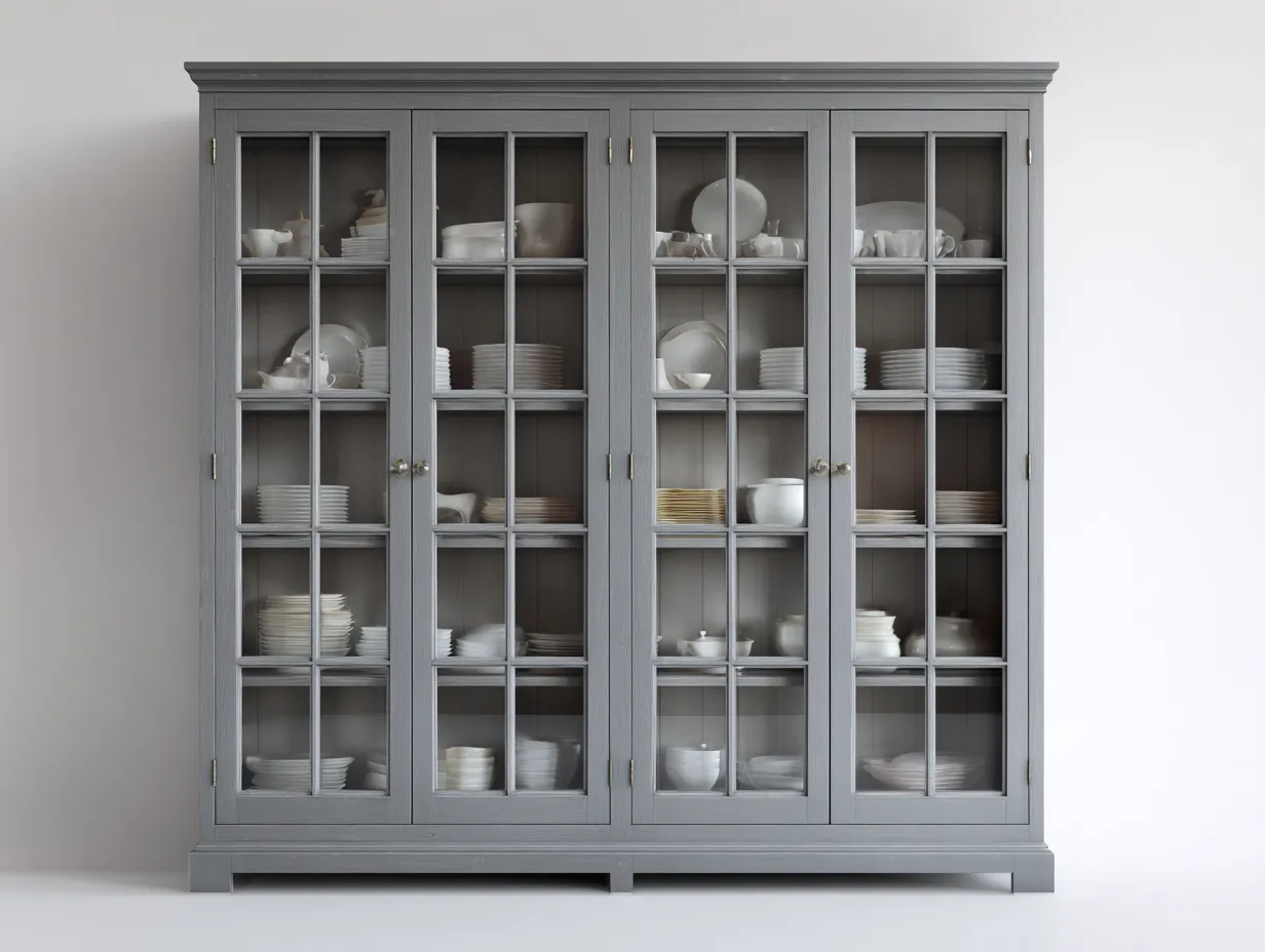 Vitrine - Bois MDF-Verre - 198 x 45 x 205 cm - Gris - Style classique spacieux-Sofamyyard