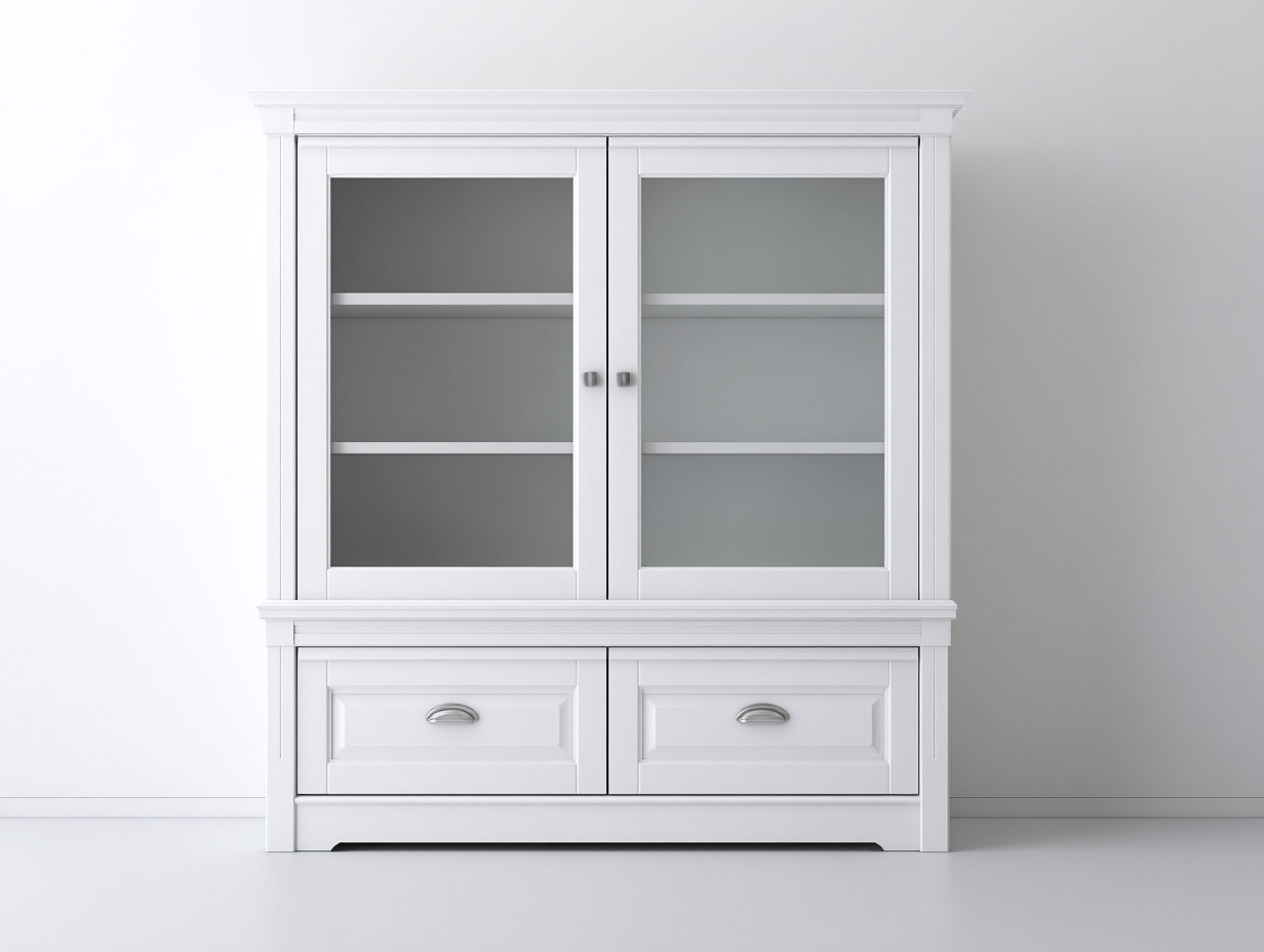 Vitrine - Bois MDF-Verre - 118 x 42 x 178 cm - Blanc - Style classique épuré-Sofamyyard