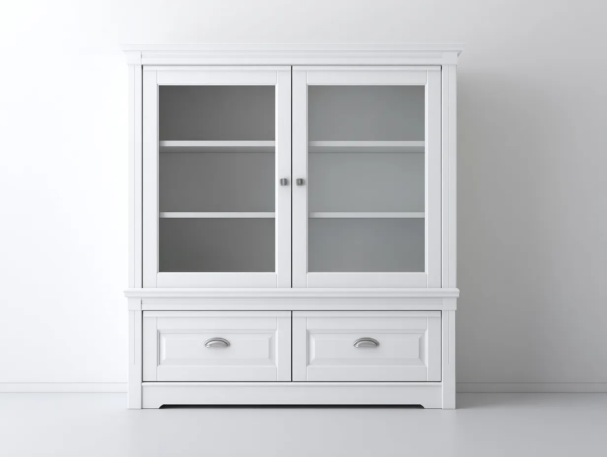 Vitrine - Bois MDF-Verre - 118 x 42 x 178 cm - Blanc - Style classique épuré-Sofamyyard