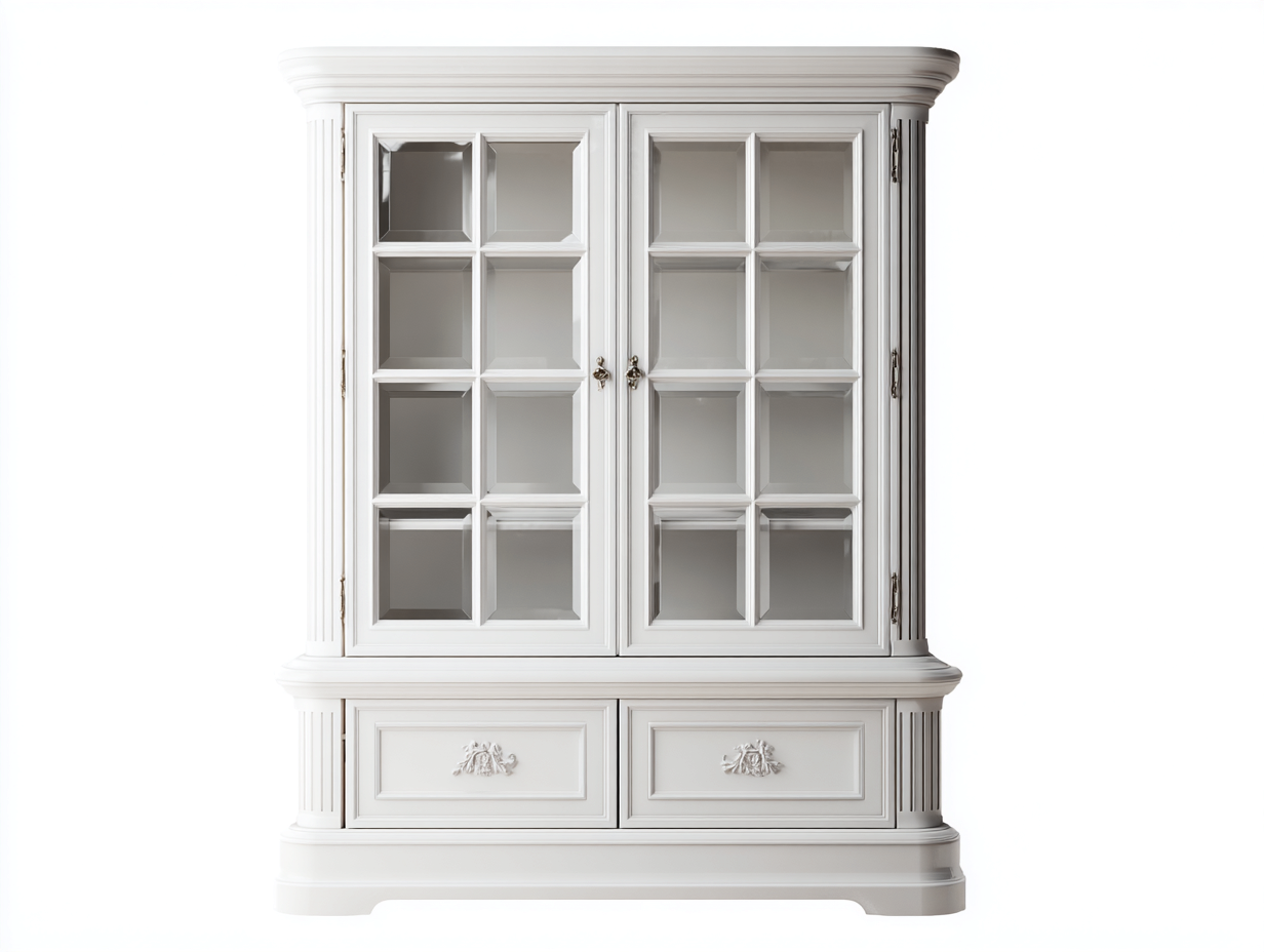 Vitrine - Bois MDF-Verre - 112 x 41 x 182 cm - Blanc - Style classique décoratif-Sofamyyard