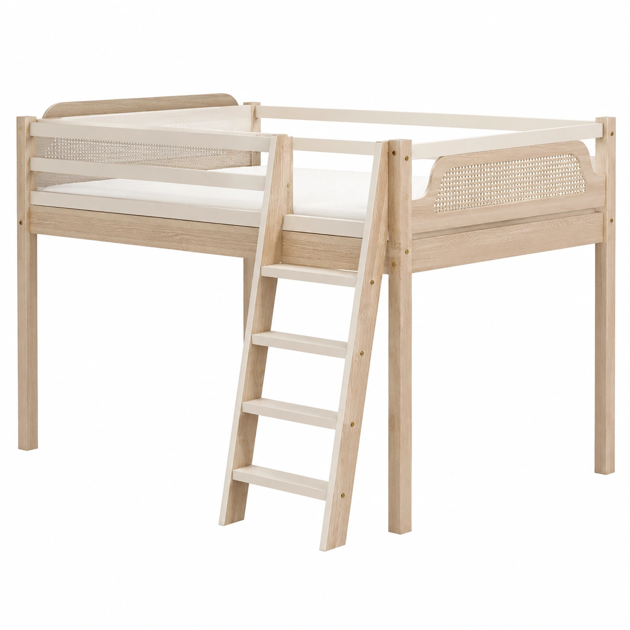 Cama Alta Natural con Detalles de Rejilla-nordviro