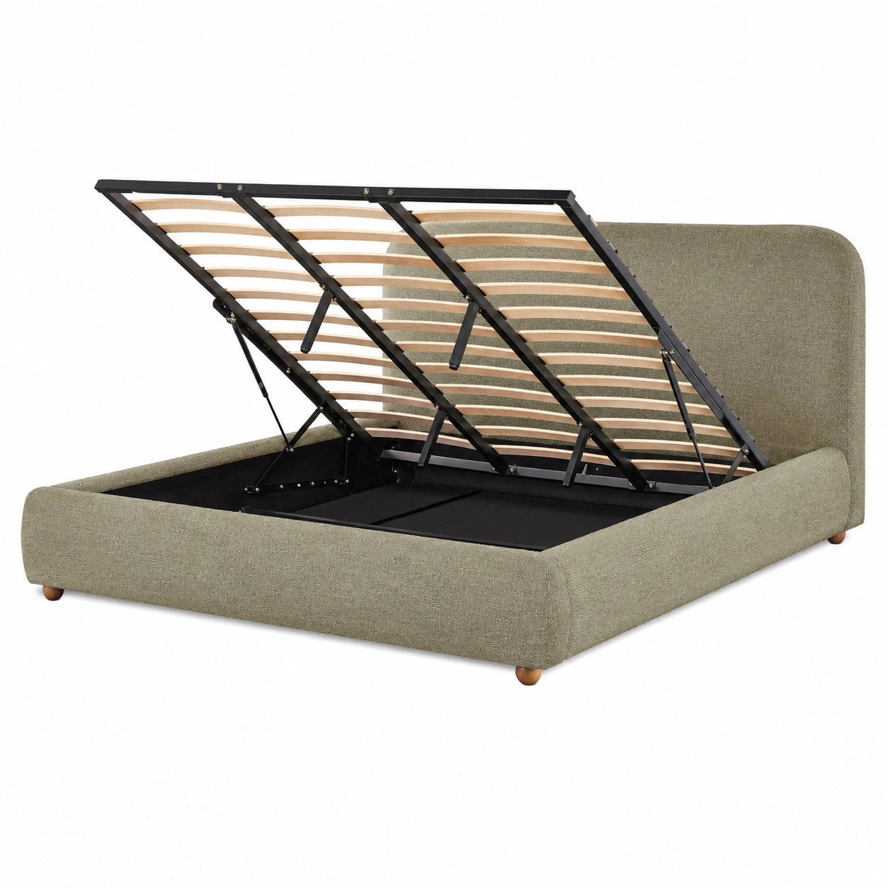Cama tapizada abatible con espacio de almacenamiento oculto y estructura elevable verde oliva para dormitorio funcional-nordviro