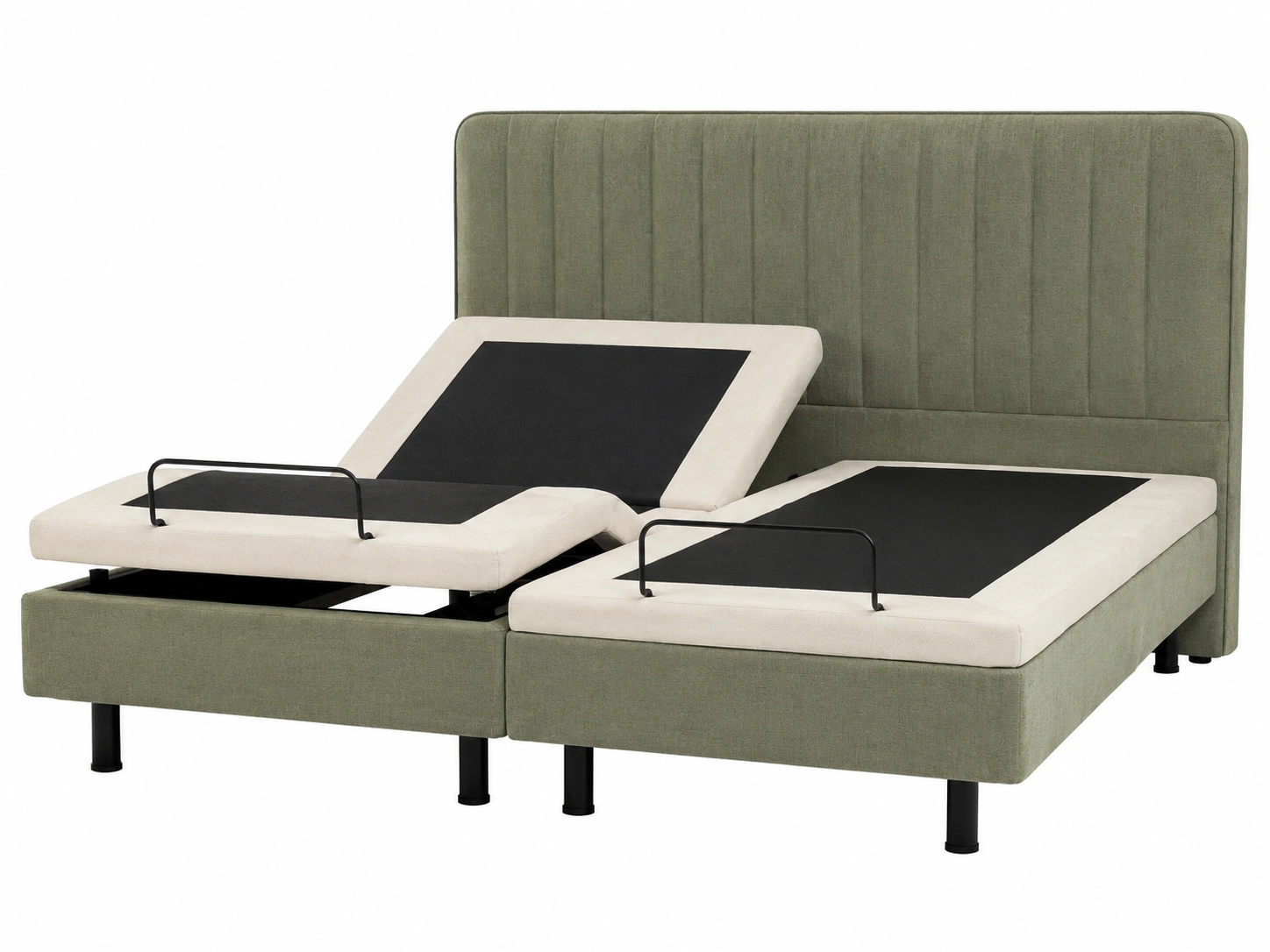 Cama doble articulada electrica tapizada en verde suave con sistema independiente de elevacion-nordviro