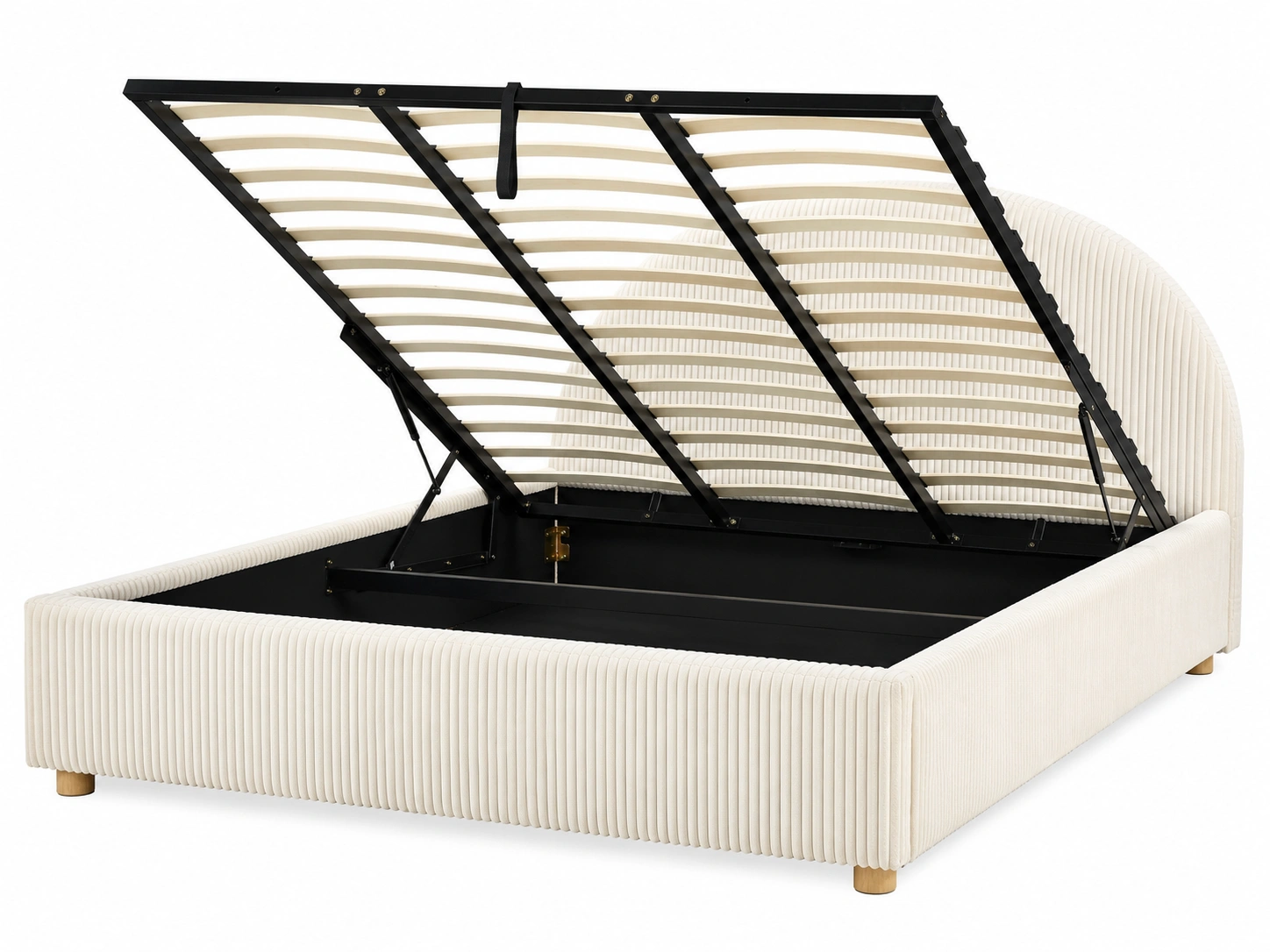 Cama tapizada moderna crema con almacenamiento abatible y estructura reforzada para dormitorio principal-nordviro