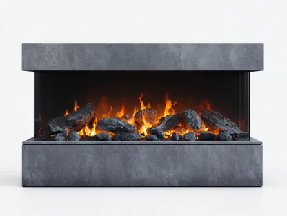 Cheminée électrique - panneaux techniques-verre-métal - 180 x 32 x 92 cm - gris-noir-orange - style industriel moderne-Nestuphaus