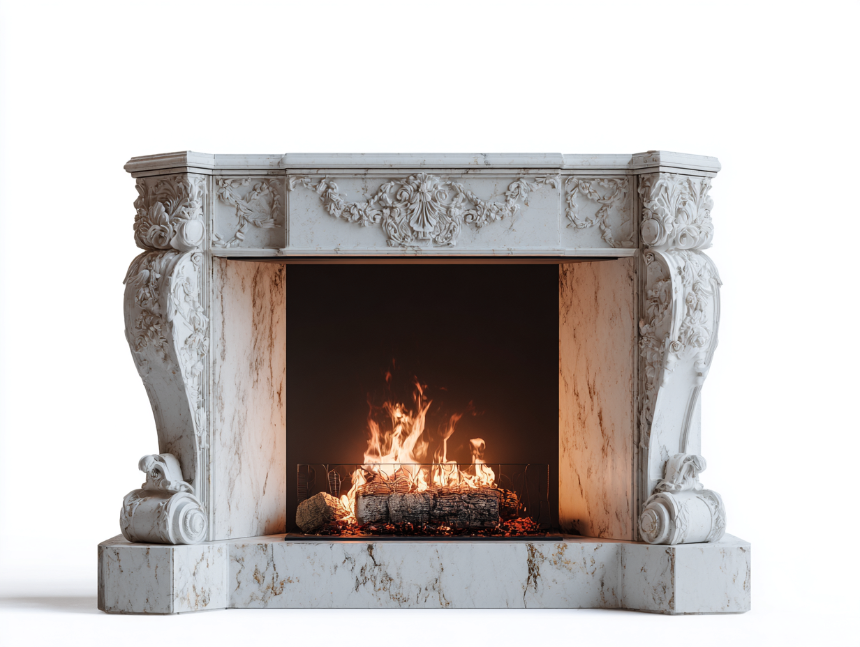 Cheminée électrique - panneaux techniques-résine-verre-métal - 162 x 44 x 136 cm - blanc-beige-noir - style rococo classique-Nestuphaus