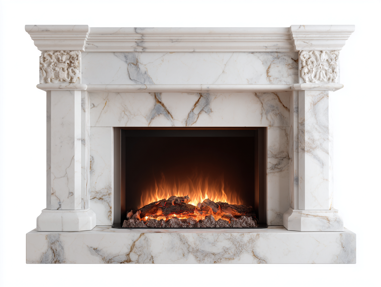 Cheminée électrique - panneaux techniques-résine-verre-métal - 164 x 38 x 132 cm - blanc-gris-beige-noir-orange - style classique élégant-Nestuphaus