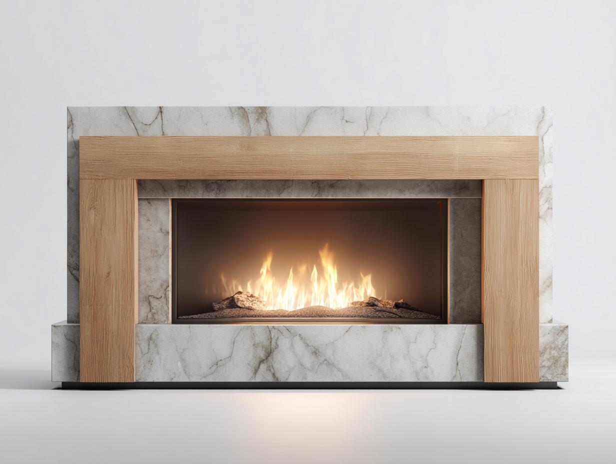 Cheminée électrique - panneaux techniques-verre-métal-décor bois - 170 x 34 x 108 cm - beige-blanc-gris-noir - style scandinave moderne-Nestuphaus