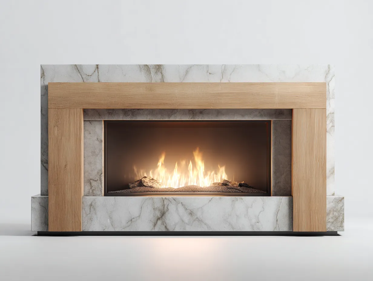 Cheminée électrique - panneaux techniques-verre-métal-décor bois - 170 x 34 x 108 cm - beige-blanc-gris-noir - style scandinave moderne-Nestuphaus