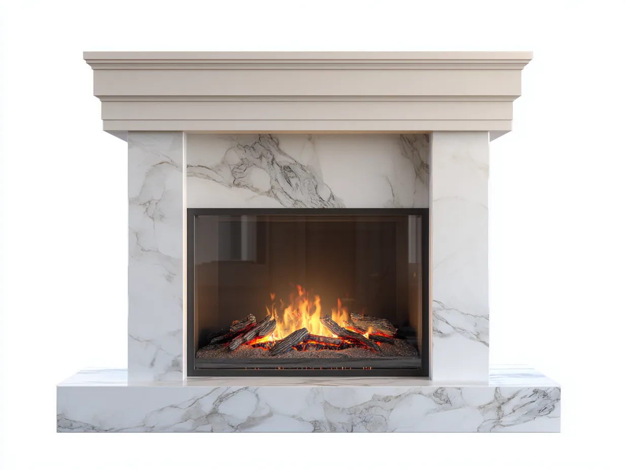 Cheminée électrique - panneaux techniques-verre-métal - 146 x 35 x 126 cm - beige-blanc-gris-noir-orange - style contemporain raffiné-Nestuphaus