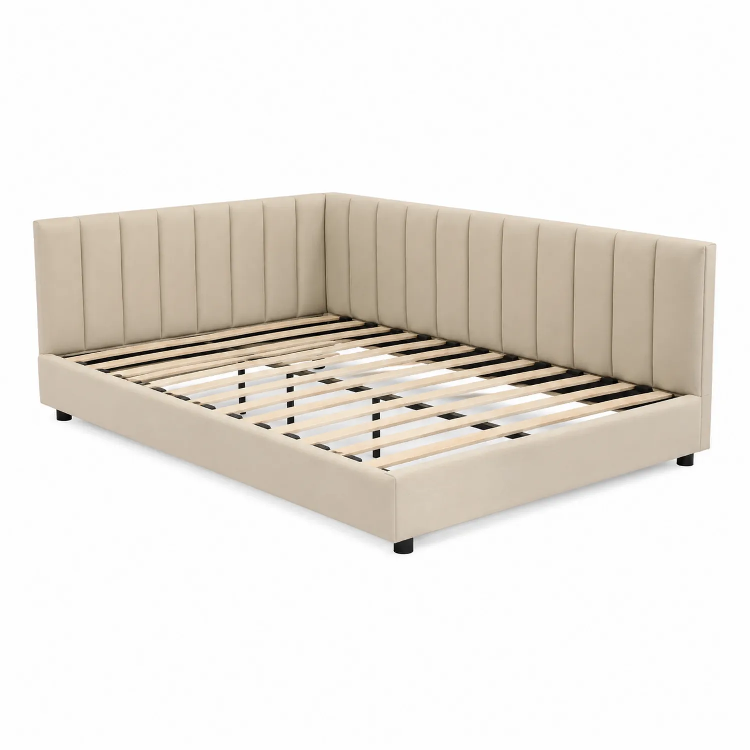 Cama de esquina tapizada en cuero sintético Beige
