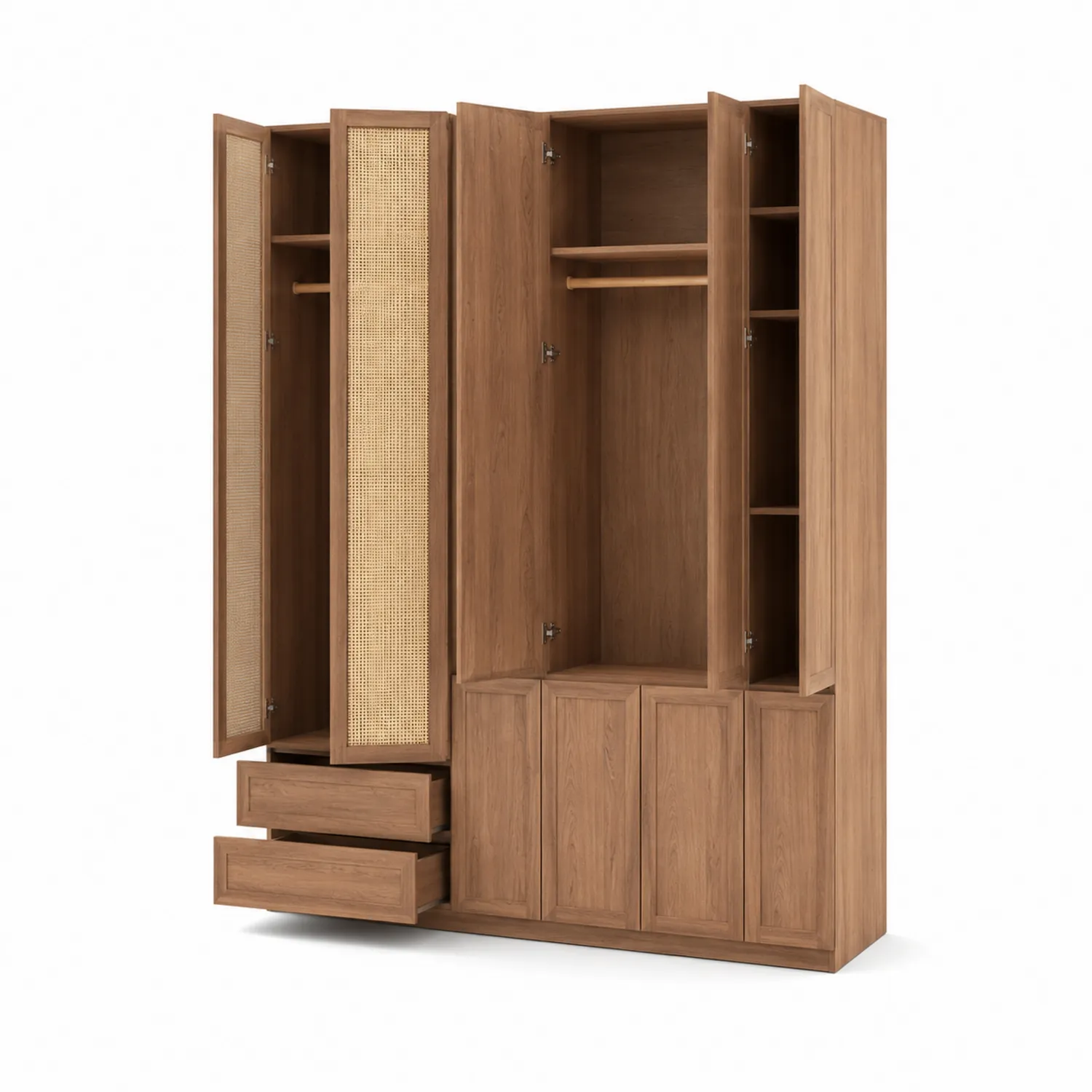 Armario de madera con puertas de ratán