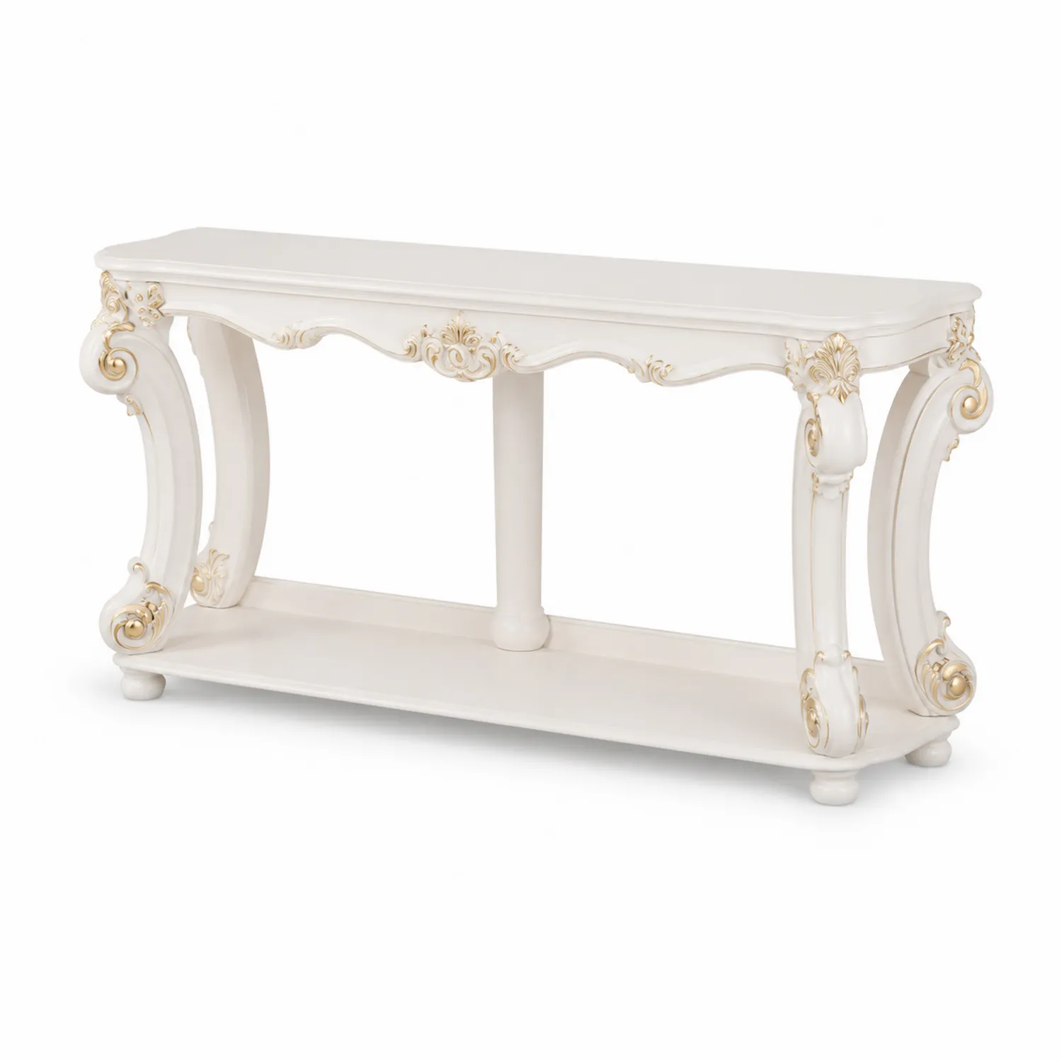 Consola de Madera Blanca con Detalles Dorados 120x40x80 cm