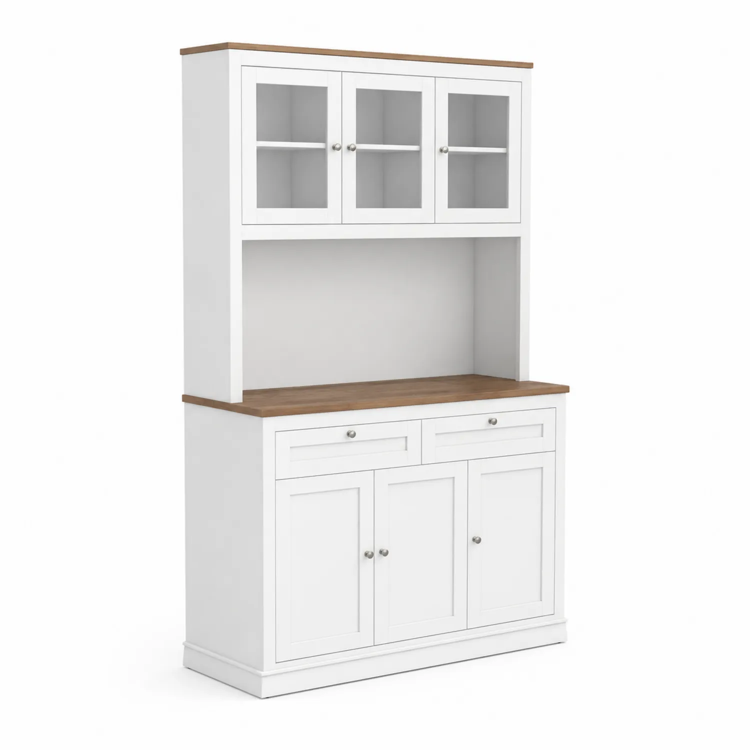 Gabinete de Cocina de Madera Blanco y Roble con Vidrio Templado