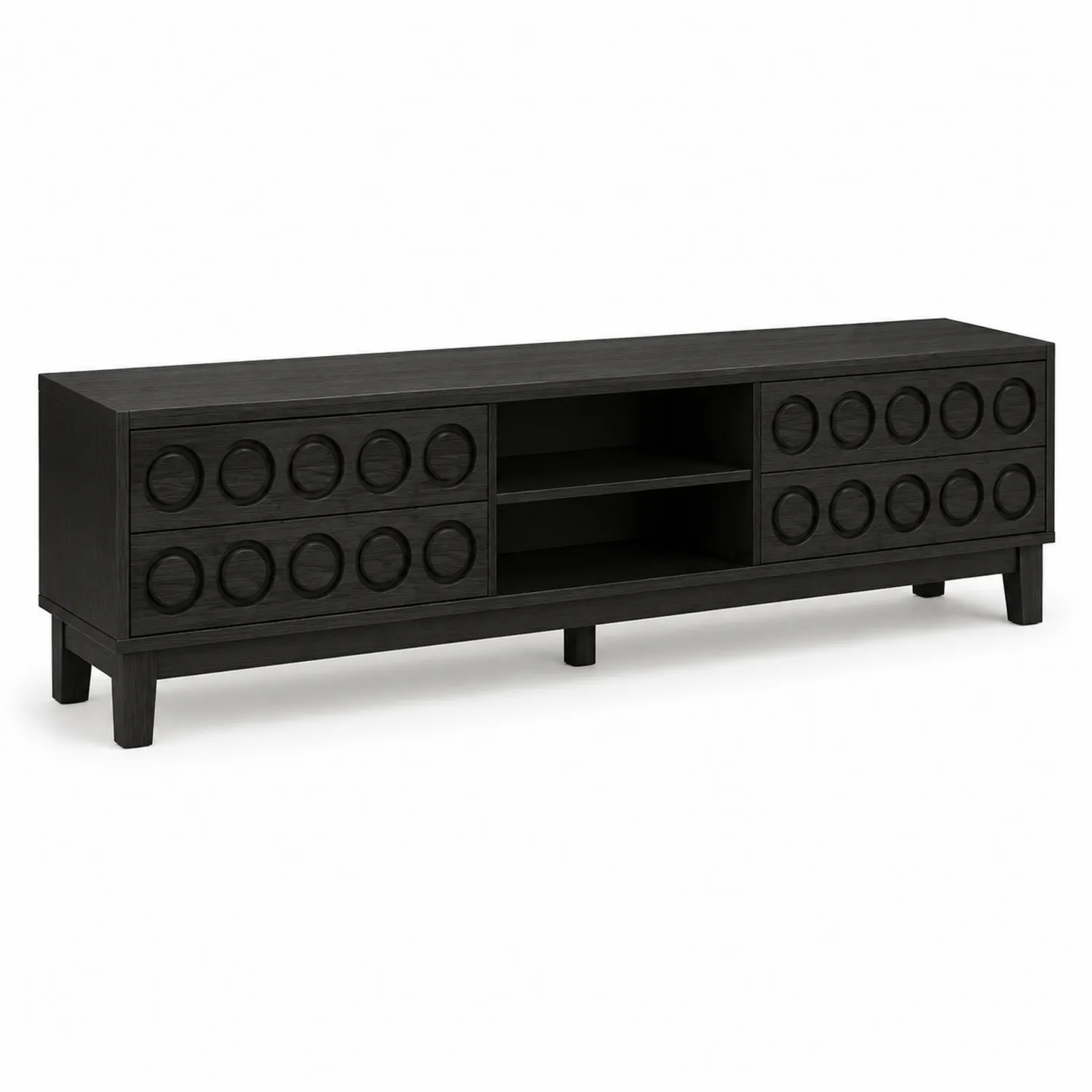 Mueble TV de Madera Maciza Negra con Cajones Circulares