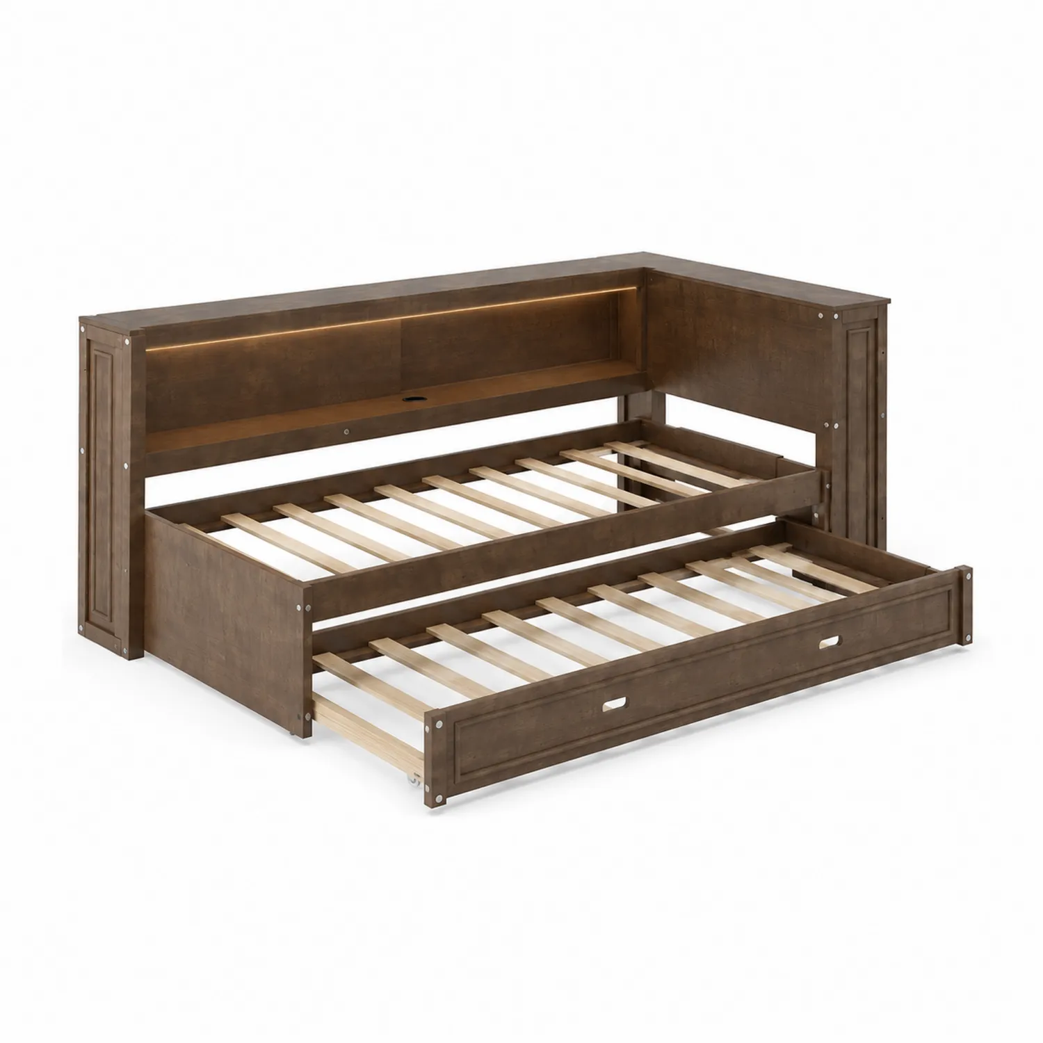 Cama Daybed de Madera Marrón con Cama Nido y Almacenamiento