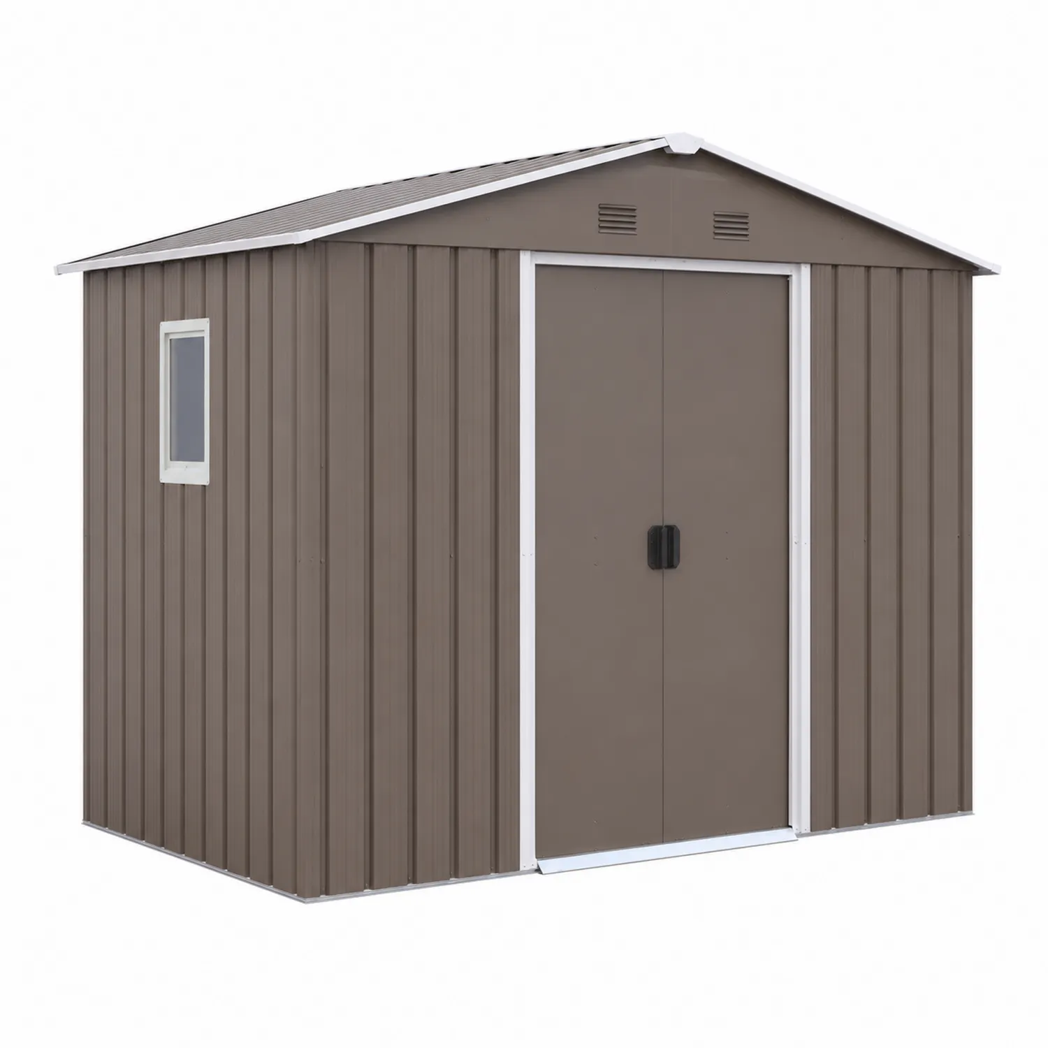 Cobertizo de metal marrón con puerta corredera y ventana 213x130x173 cm