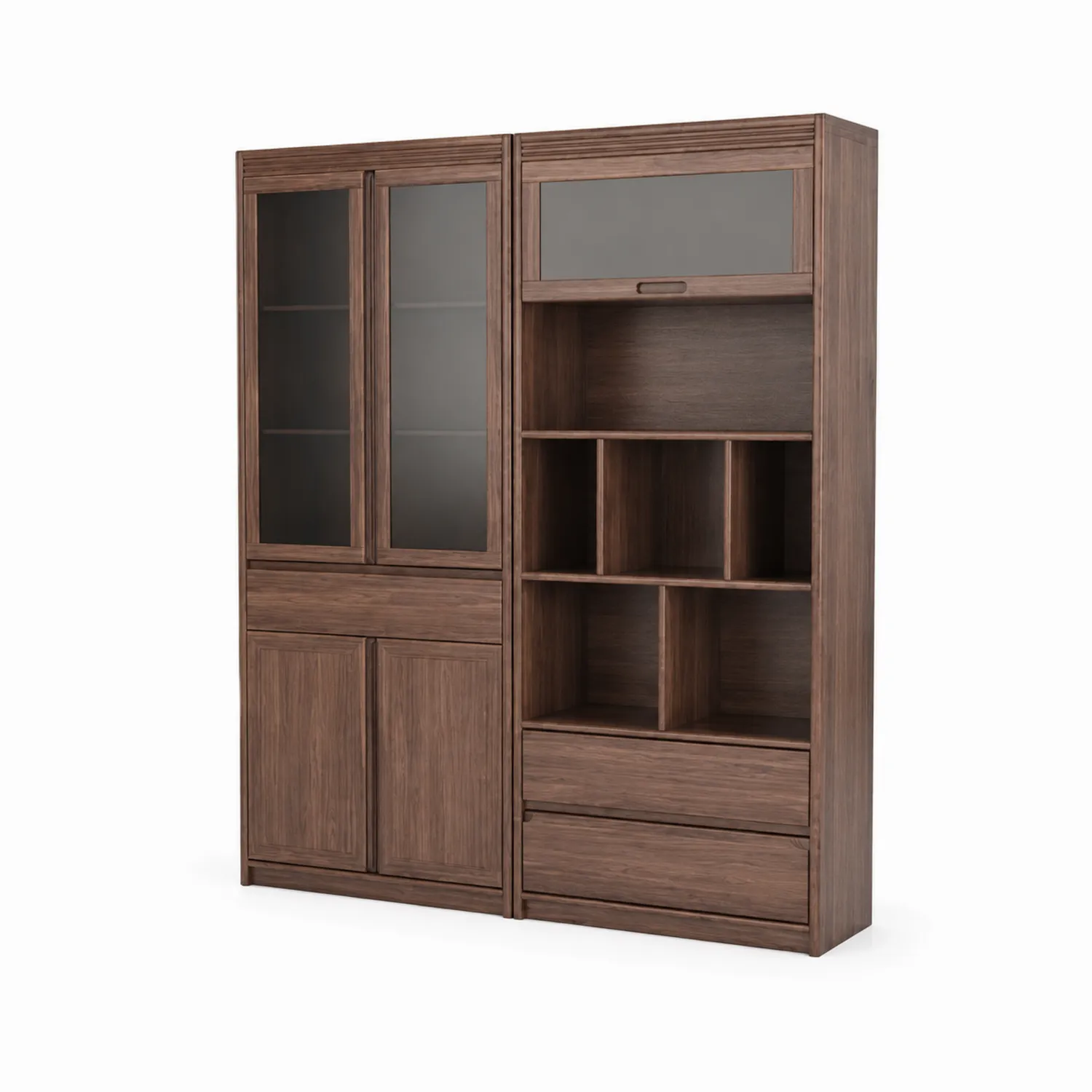 Estantería de madera con puertas de vidrio esmerilado