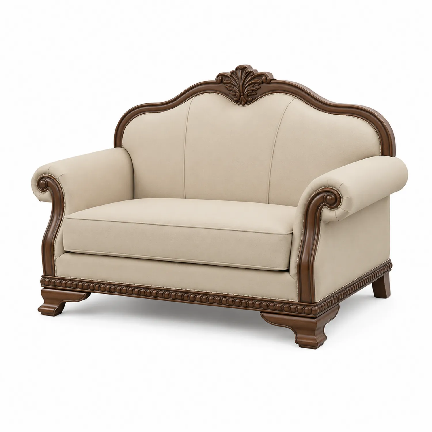 2-Sitzer Sofa Beige Polyestermischgewebe Holzverkleidung