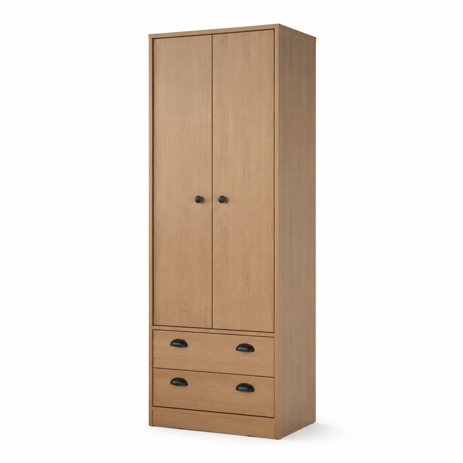 Kleiderschrank mit 2 Türen und 2 Schubladen aus MDF, 180cm hoch, Eichenholzoptik
