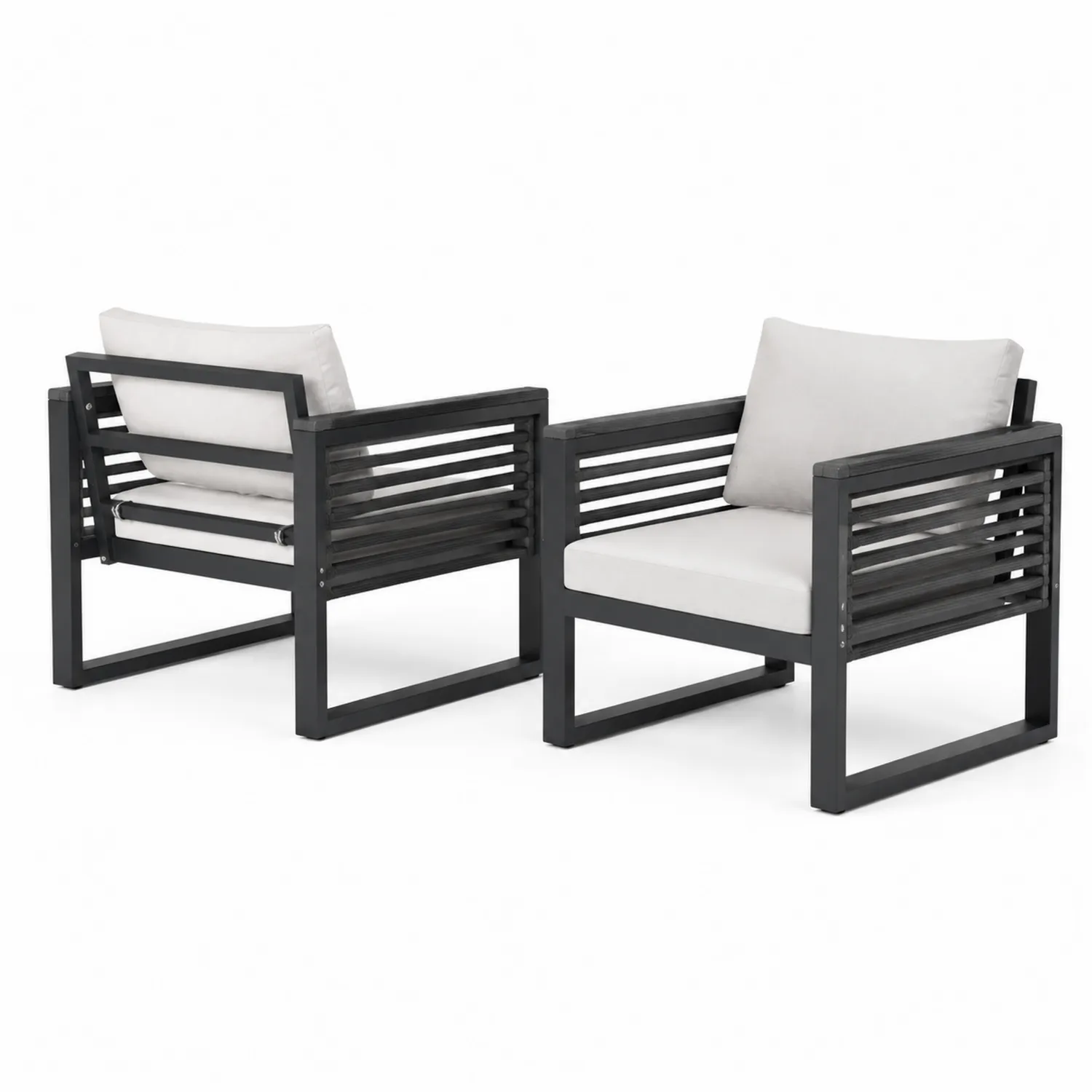 Outdoor Clubsessel Set 2 Stück Kiefernholz Schwarz Grau