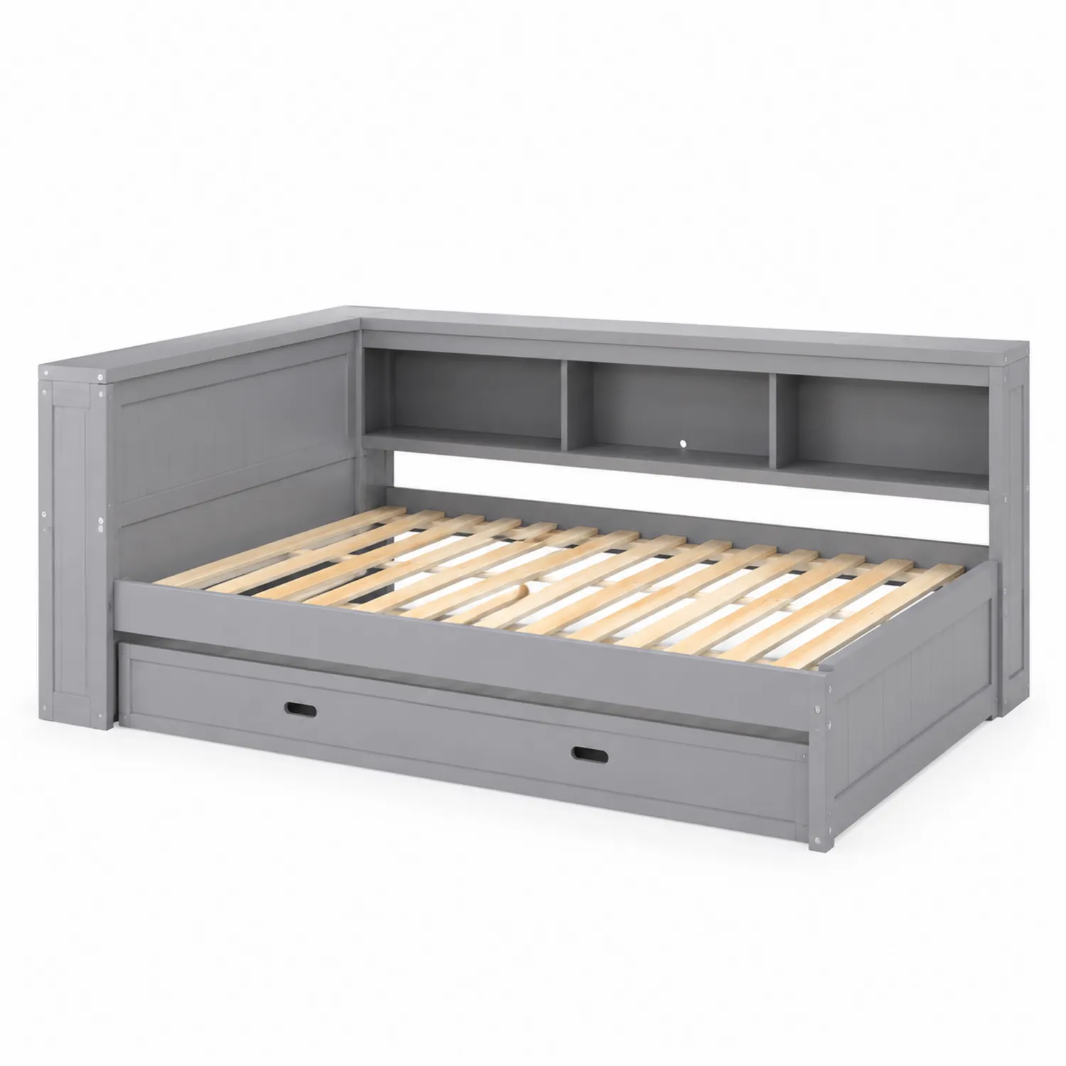 Holztagesbett Grau mit Regal und Stauraum