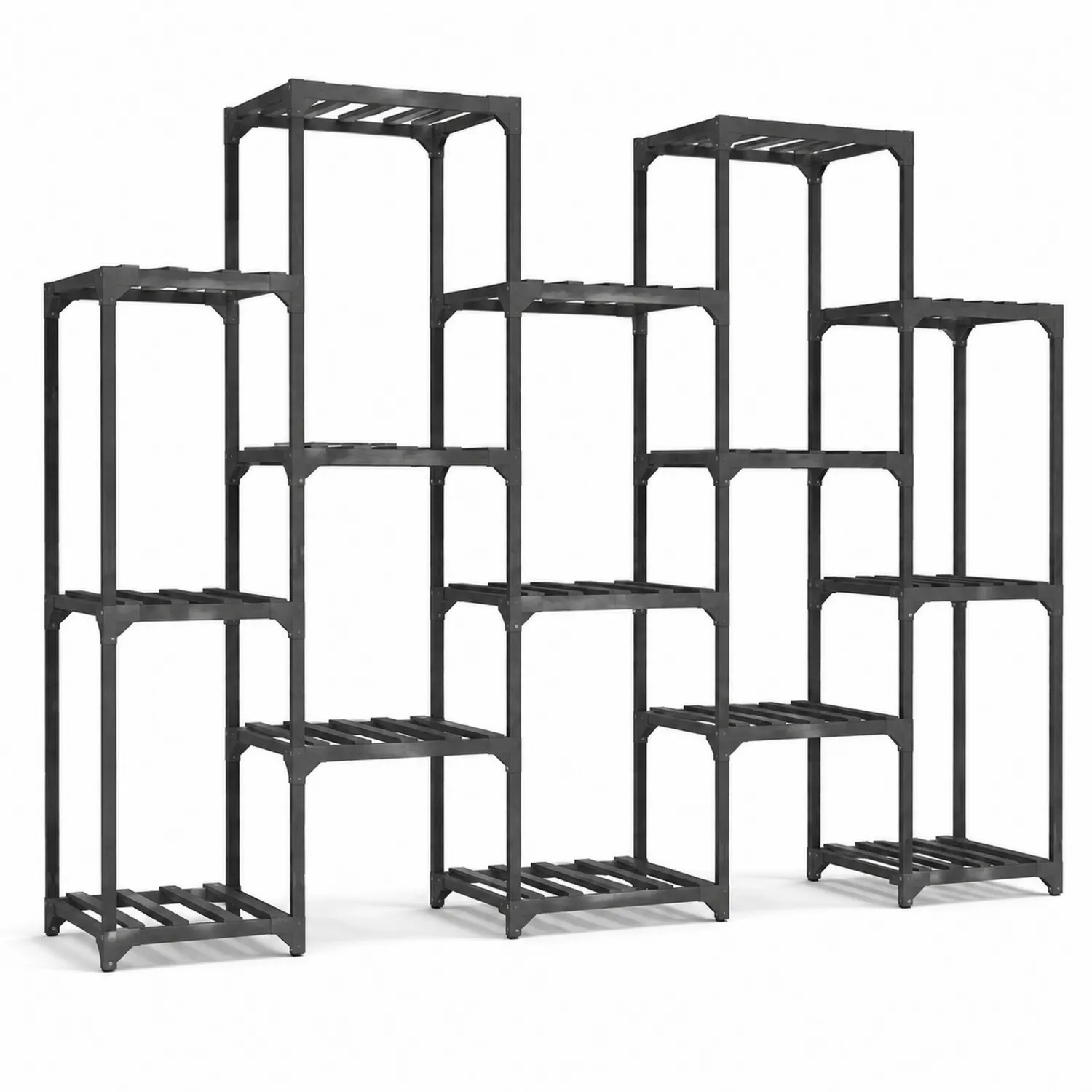 3-teiliges Pflanzenregal-Set Kunststoff Schwarz 5 Etagen 40x30x150 cm