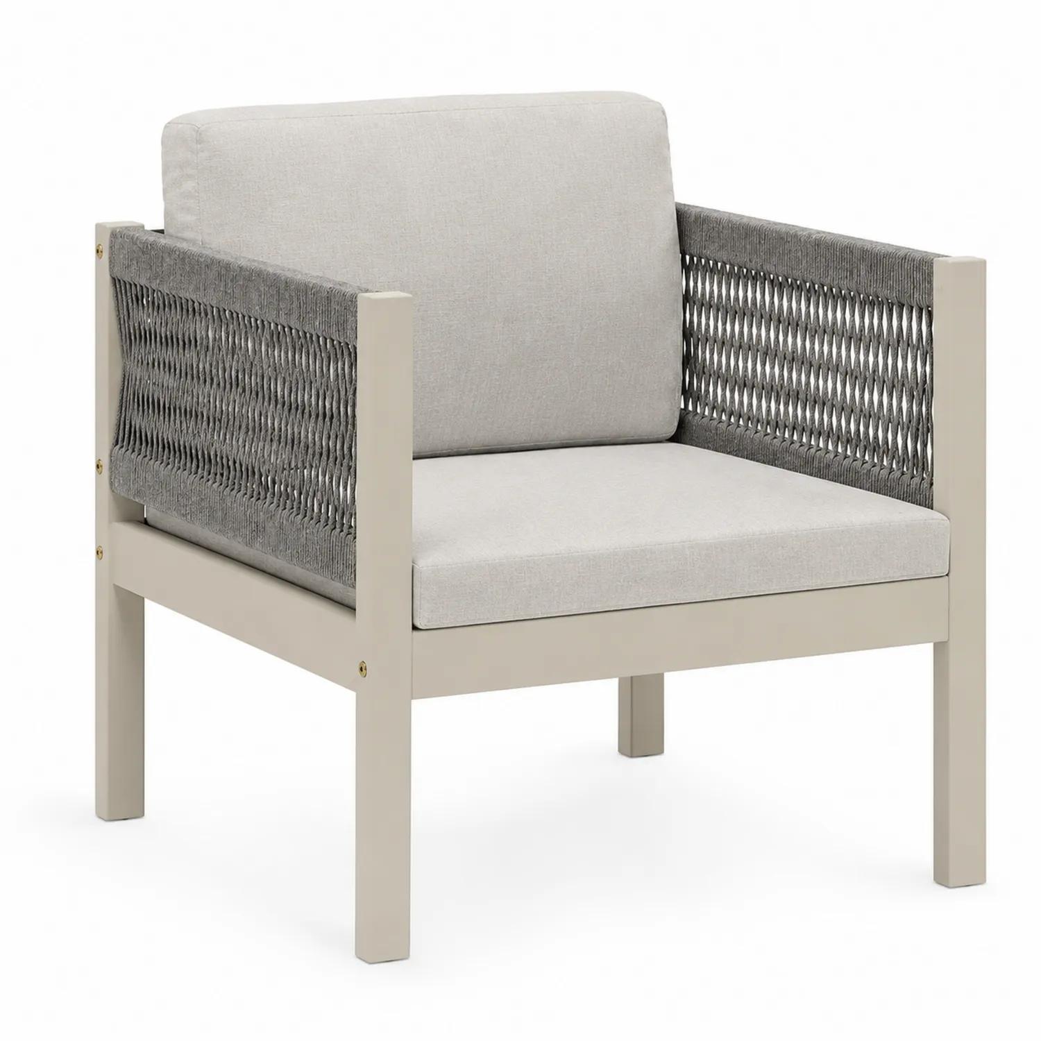 Outdoor-Clubsessel Akazienholz Polyester Beige/Grau 75x80x90cm