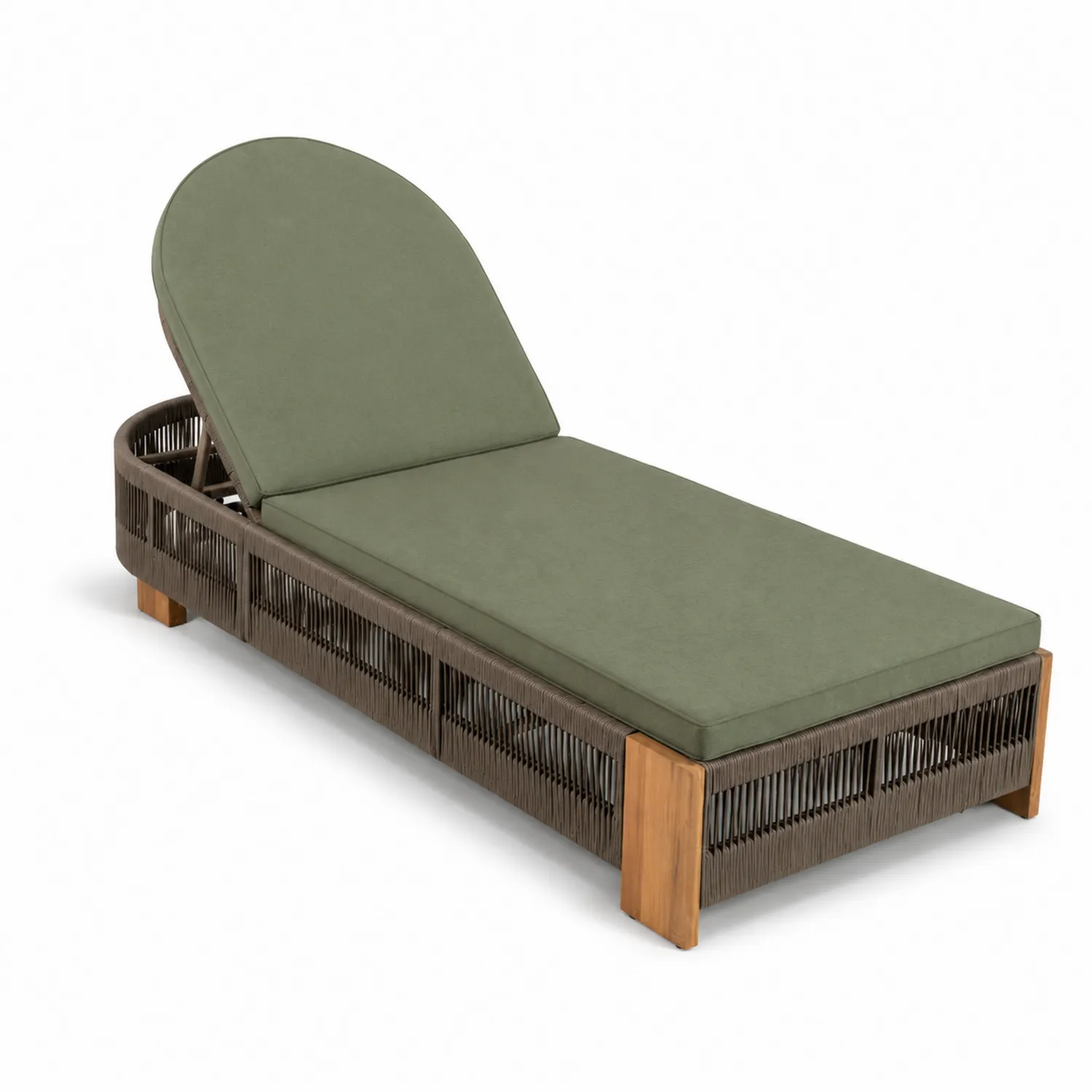 Outdoor Liegestuhl aus Polyrattan mit Teakholzrahmen Grün