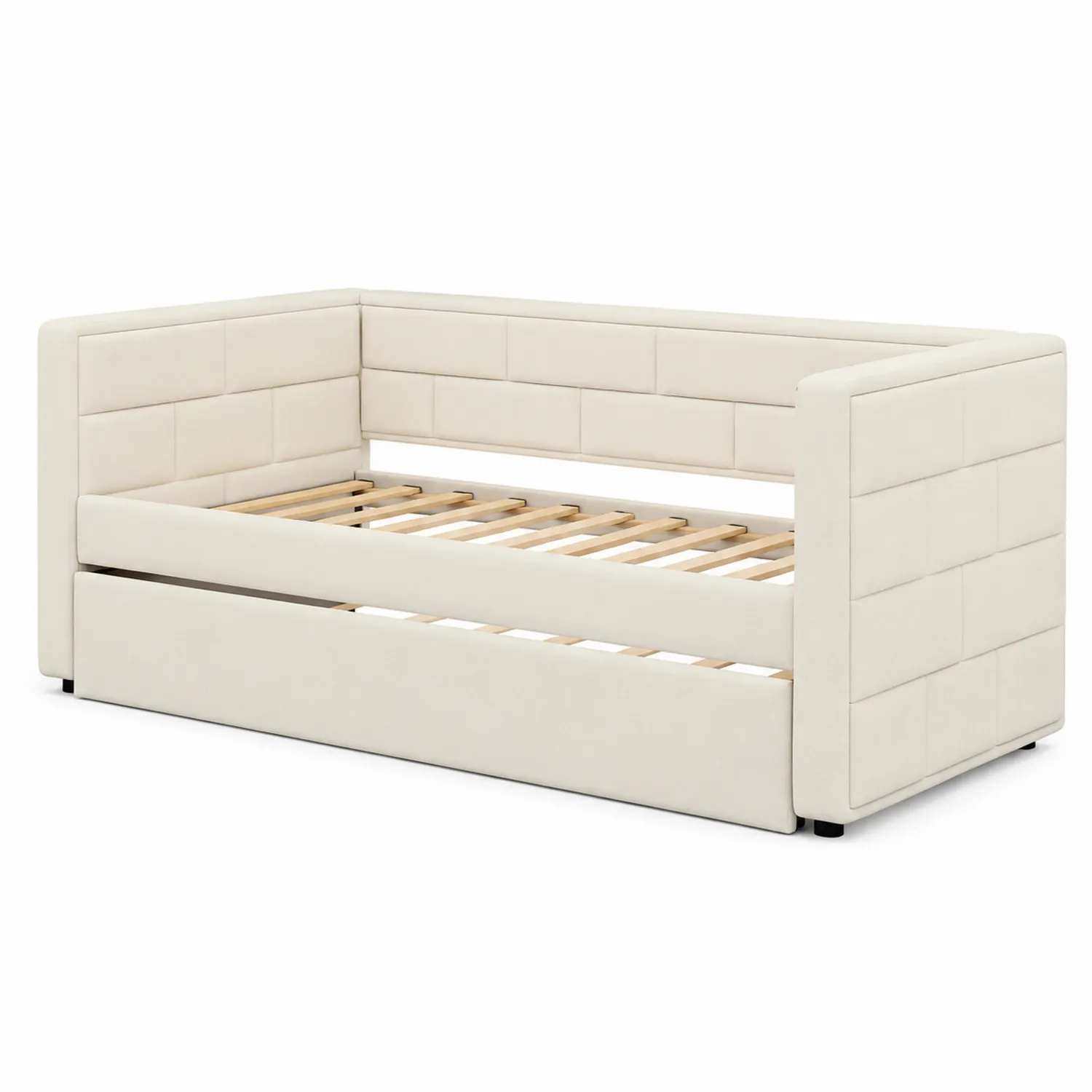 Tagesbett Kunstleder Beige mit Ausziehbett