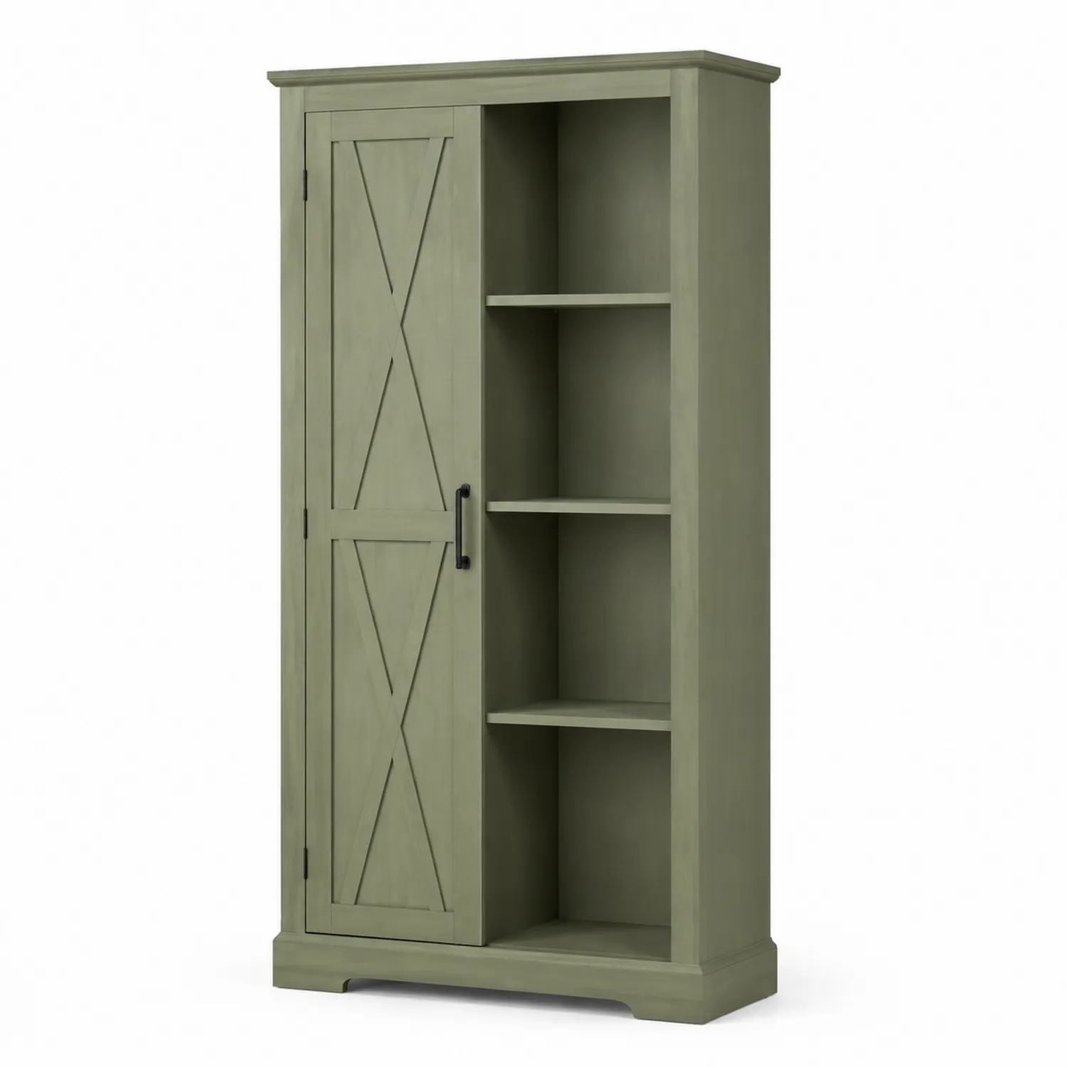 Holzschrank mit Tür und Regalen in Olivgrün 180x80x45 cm